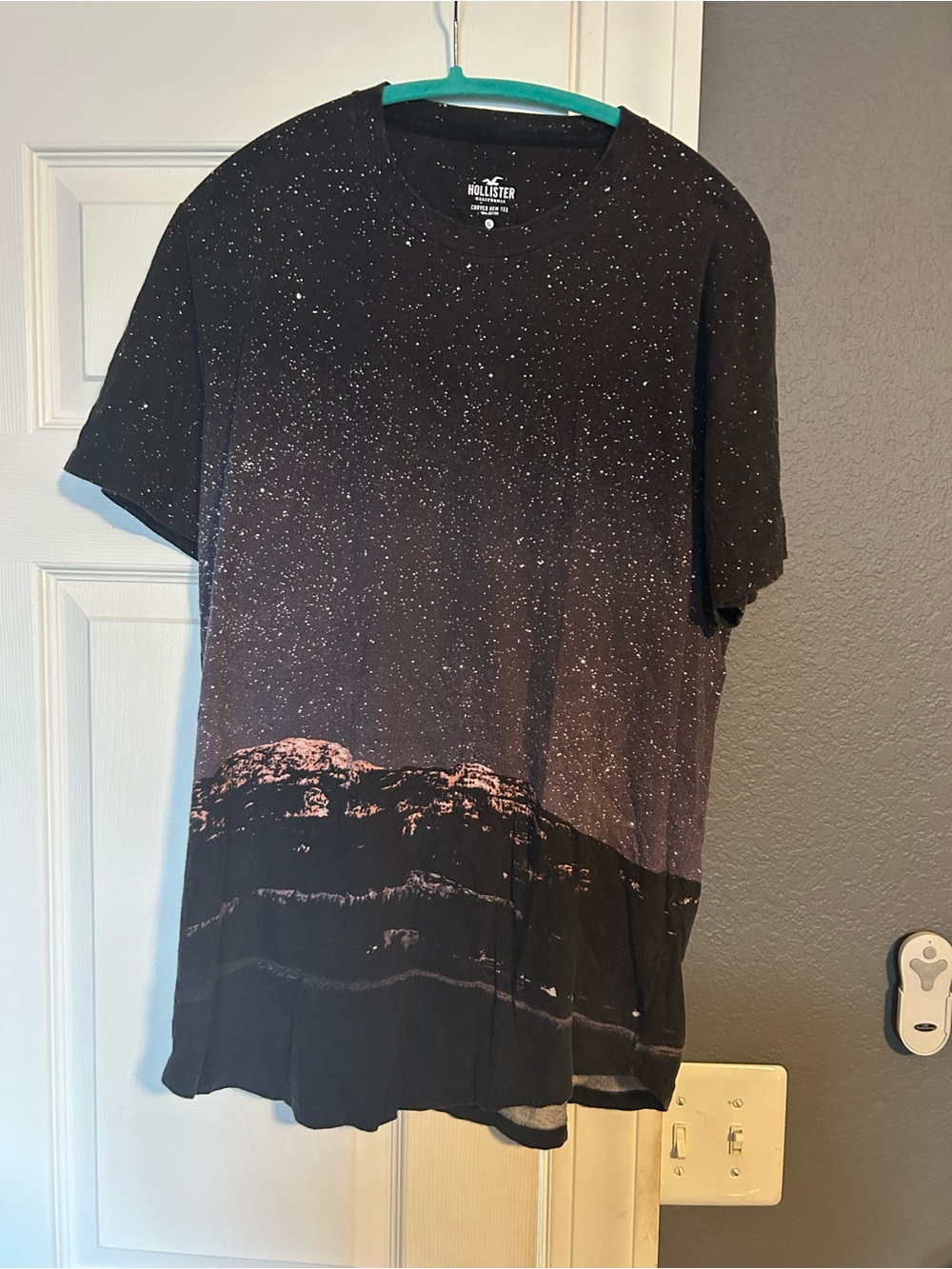 Hollister Black Tee with Purple Starry Mountain Print